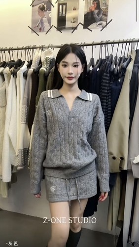 针织毛衣+短裤套装女两件套