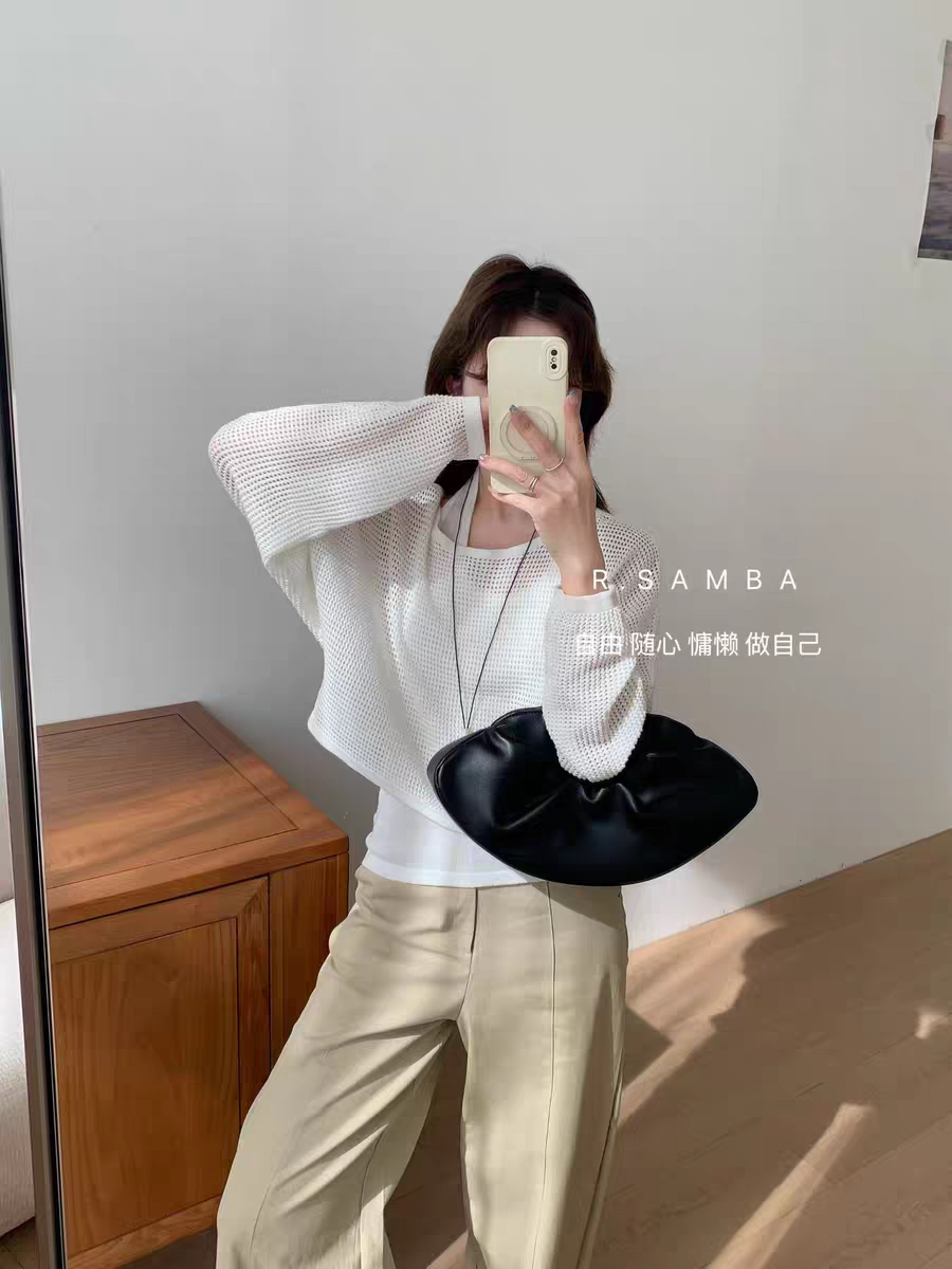 R.SAMBA十三行2026春韩系挂脖背心镂空针织衫女设计感小众上衣潮