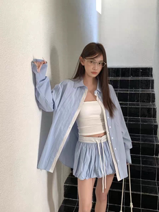 Z-ONE十三行2026年早春新款宽松休闲百搭长袖衬衫短裤两件套装女