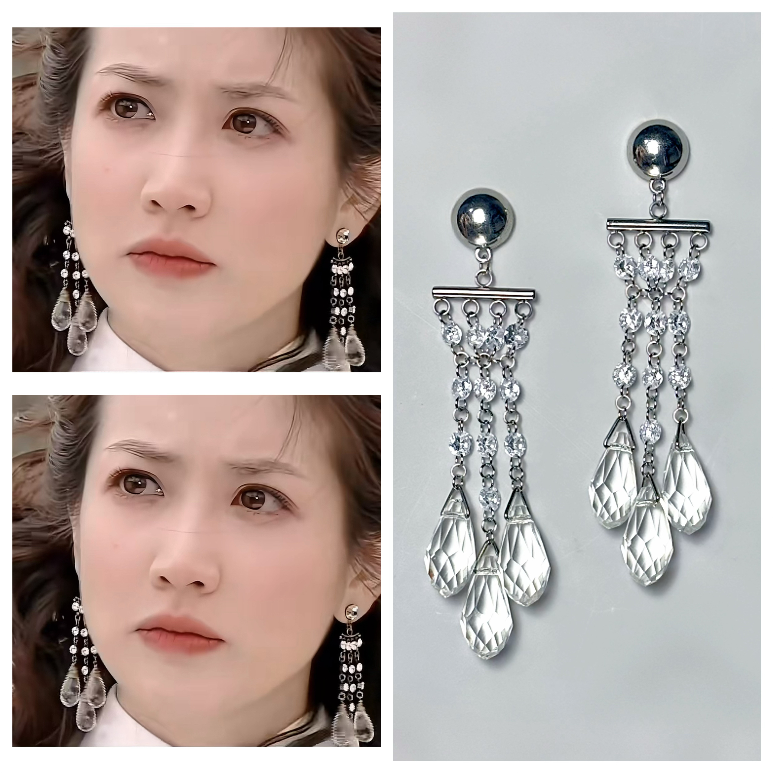 Healing girl传闻中的七公主美七崔贞媛同款锆石水晶银针流苏耳饰