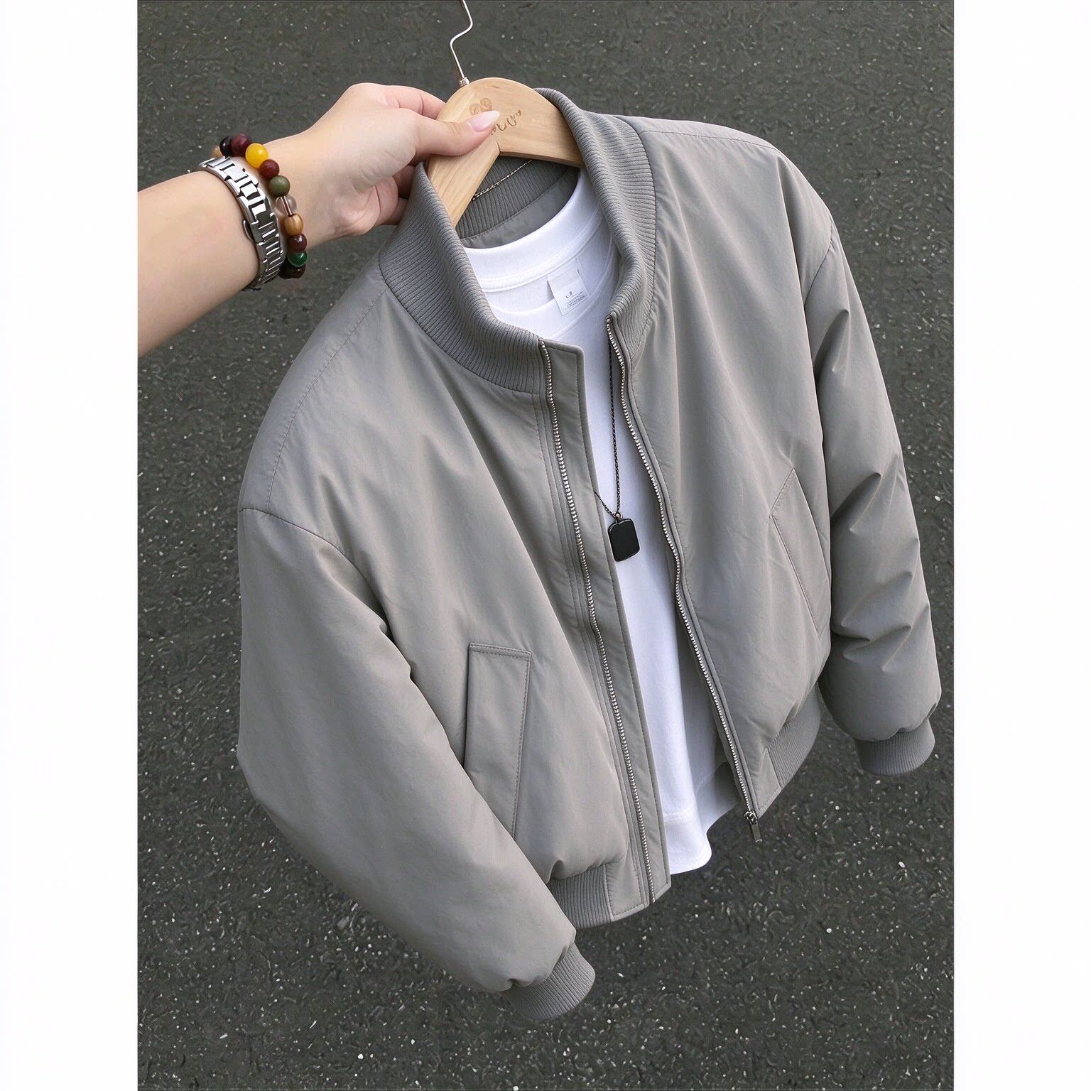 灰色cleanfi短款工装夹克男秋季美式三防立领棒球服短款飞行外套