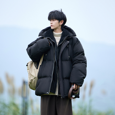 假两件拼料连帽防风棉衣棉服袄男加肥加大码潮牌胖子宽松百搭冬装