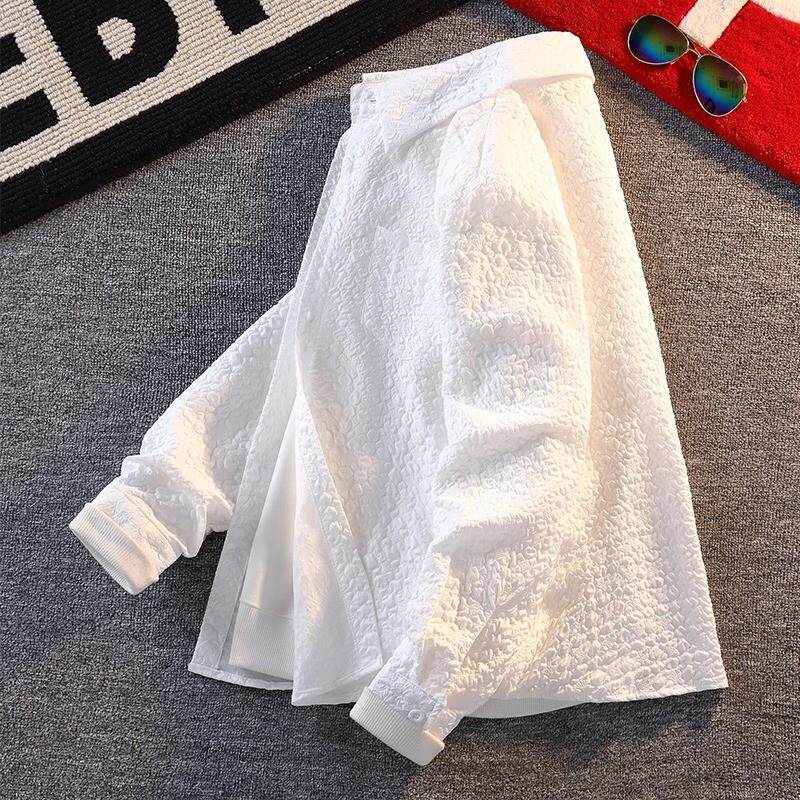 美式小香风白色衬衫外套男士夏季薄款休闲防晒衣潮流百搭衬衣夹克