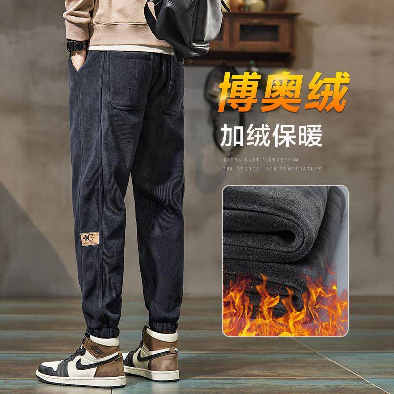 春秋冬款灯芯绒运动卫裤男裤加绒加厚休闲洋气百搭长裤子男士新款
