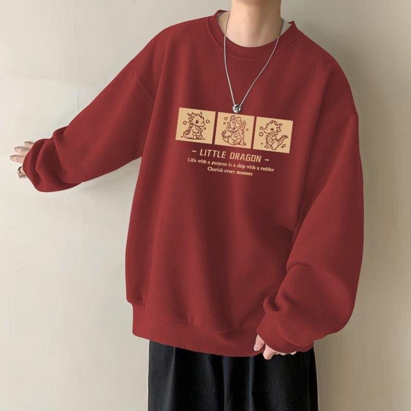重磅纯棉oversize青少年加绒无帽潮牌卫衣男冬季日系宽松圆领春秋