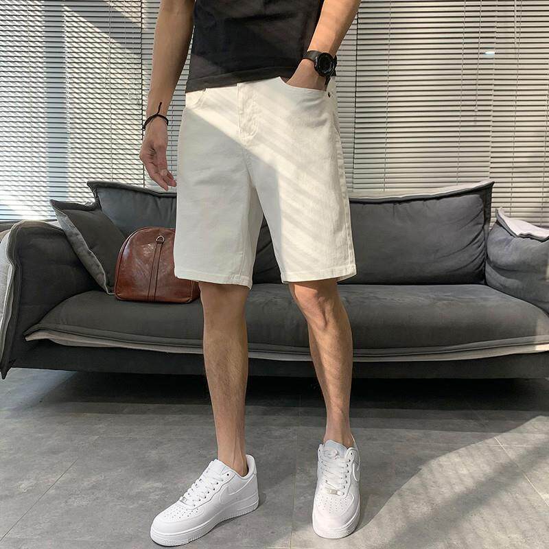 白色牛仔短裤男士夏季新款潮牌潮流痞帅薄款时尚休闲直筒四五分裤
