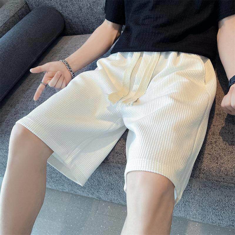 华夫格短裤男夏季五分裤宽松ins韩版百搭沙滩裤外穿直筒运动裤潮