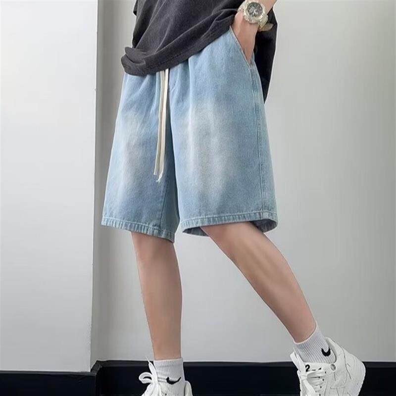 短裤男夏季潮牌浅色复古直筒裤牛仔裤美式宽松裤子时尚休闲五分裤