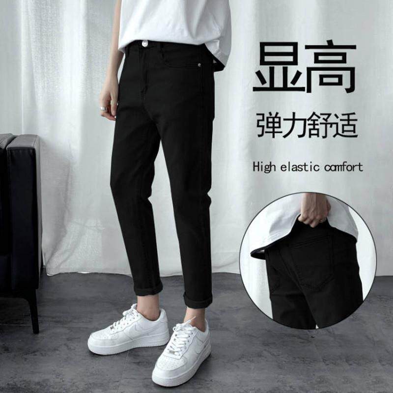 夏季修身小脚牛仔裤男士黑色九分裤子韩版百搭时尚休闲长裤薄款