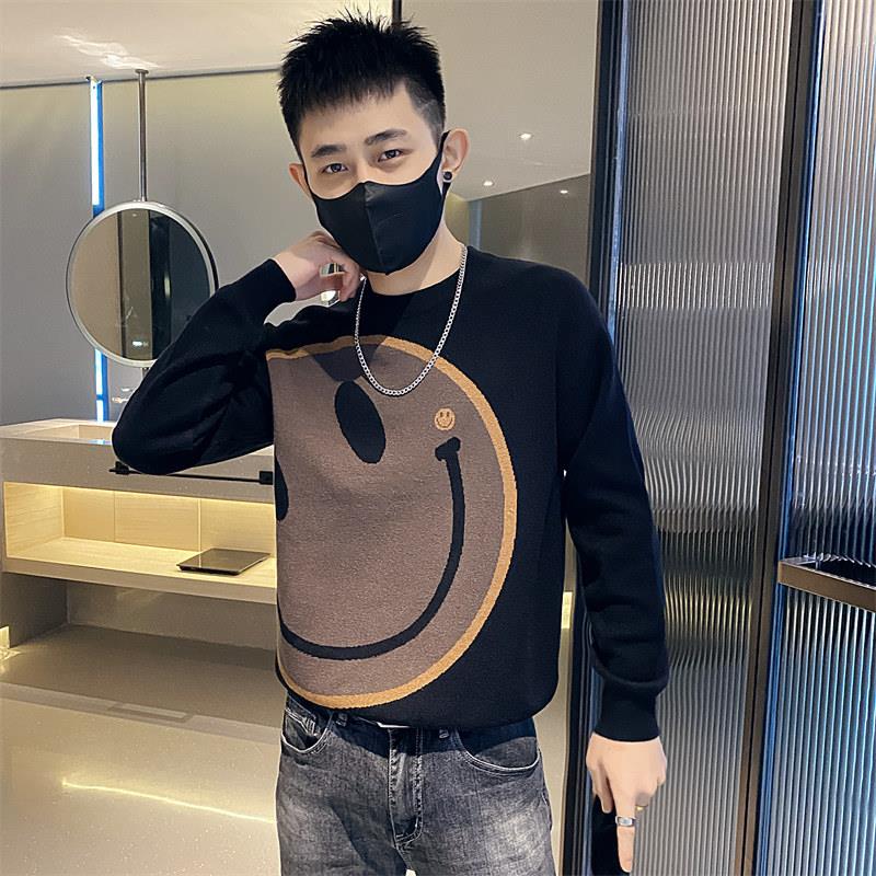 男士毛衣新款2025爆款秋冬季加厚笑脸提花针织打底衫网红潮牌线衣