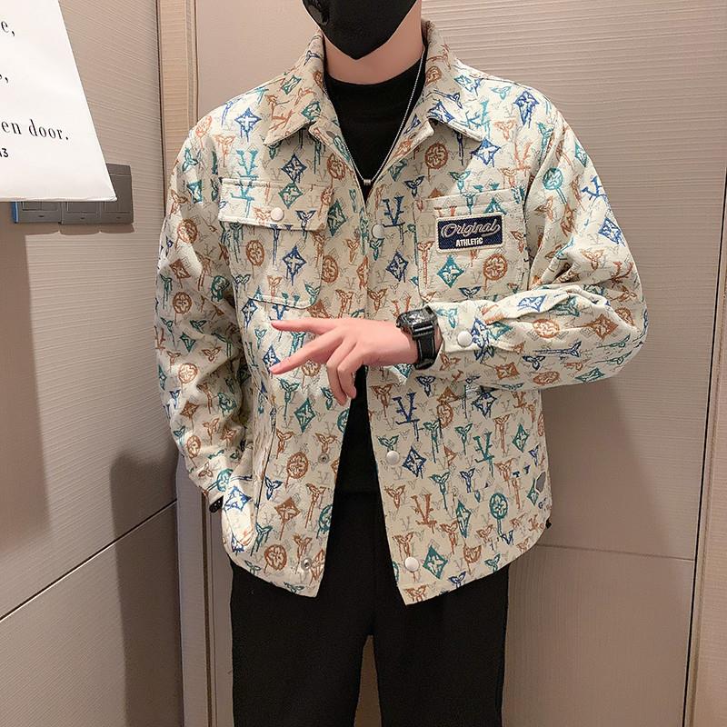 潮牌痞帅印花工装夹克男士秋冬季休闲潮流外套男时尚宽松百搭上衣