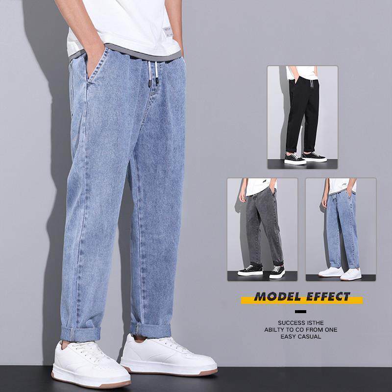 夏季薄款休闲时尚潮流牛仔裤男士阔腿裤潮牌宽松直筒休闲长裤子