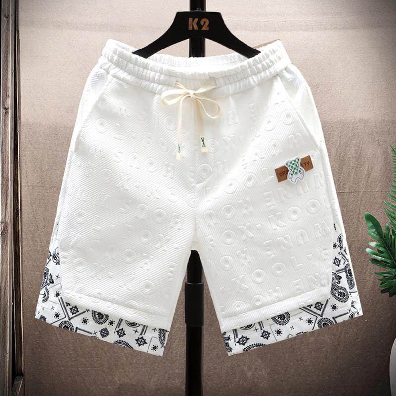 短裤男士夏季新款宽松直筒五分卫裤男时尚潮流白色休闲运动中裤