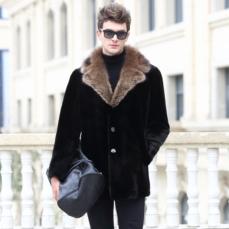 正宗美国进口宝嘉美天鹅绒貂皮大衣男整貂渔貂领水貂毛裘皮草外套