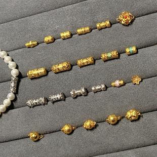 S925银镀金24K配件六字真言莲花螺丝扣磁吸扣手链项链收尾扣