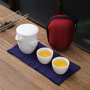 陶瓷旅行茶具便携式羊脂玉功夫茶具一壶二杯简约轻奢露营茶壶套装