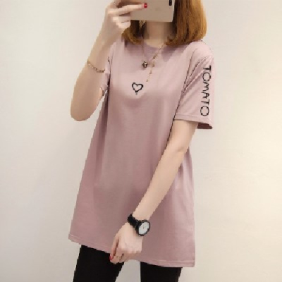 Spring / summer 2020 women's top Korean loose large medium length dress T-shirt short sleeve women's casual T-shirt