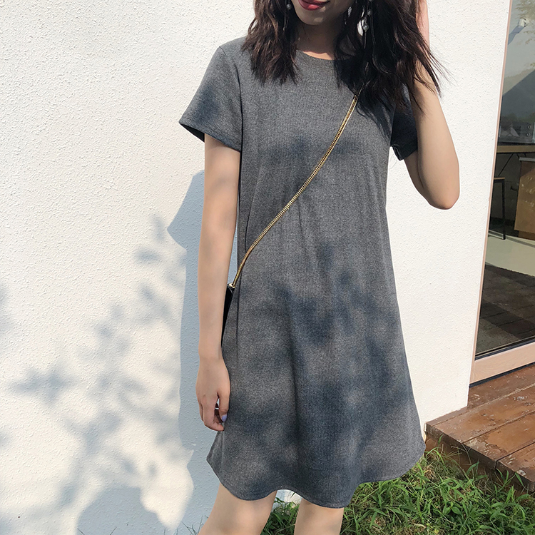 Summer new solid color dress short sleeve T-shirt