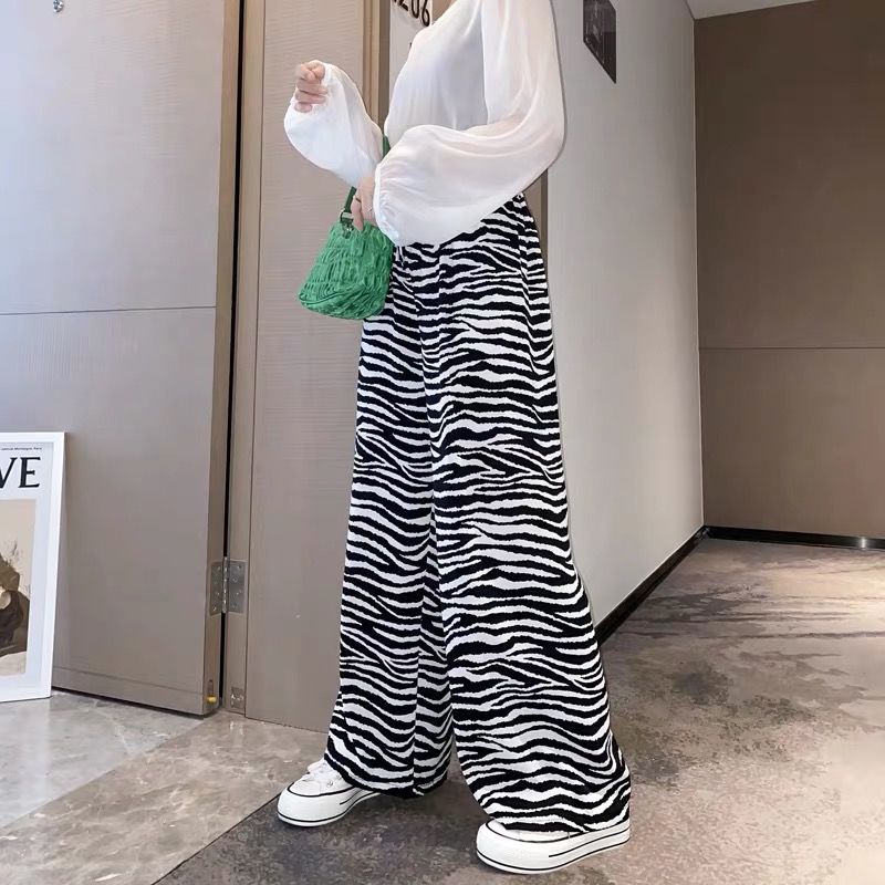 Women's wide leg pants summer thin high waist drop loose nine points foreign fashion zebra pattern small man