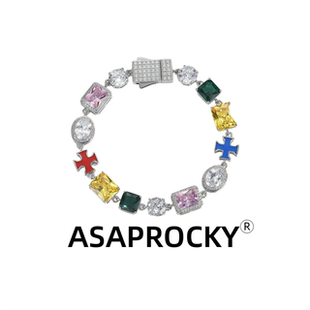 ASAPROCKY欧美风银彩色锆石手链多巴胺高级感ins百搭嘻哈配饰男女