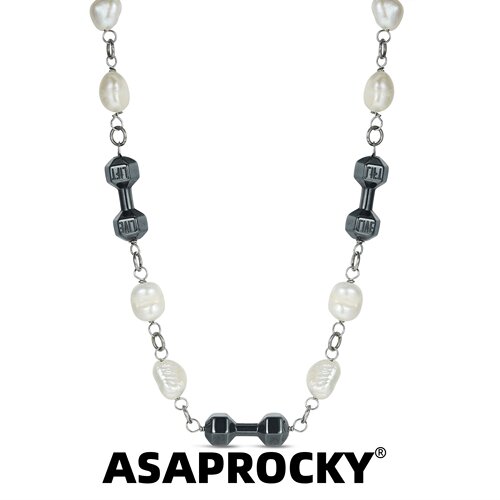 ASAPRocky巴洛克珍珠黑哑铃骨链