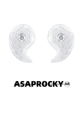 ASAPROCKY同款zhacai阳勾玉925银针锆石细铭文美式嘻哈风高级耳钉