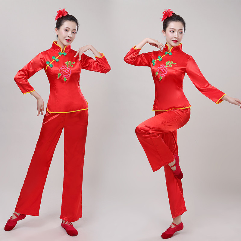 新款秧歌服民族腰鼓舞扇子舞蹈服装演出服装女成人中老年广场舞服