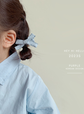 黄小妞女宝宝发夹 小清新蓝色百搭全包布蝴蝶结发卡对夹