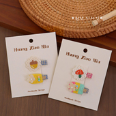 手工串珠编织款 发夹小众可爱刺绣毛线婴儿刘海夹全包布小发卡