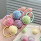 黄小妞春夏韩版 儿童毛毛球发圈不伤发女童橡皮筋头饰丸子头发绳