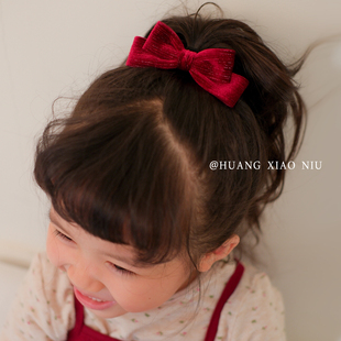 黄小妞秋冬可爱百搭女宝宝小圈发绳新年婴儿酒红色洋气扎头发皮筋