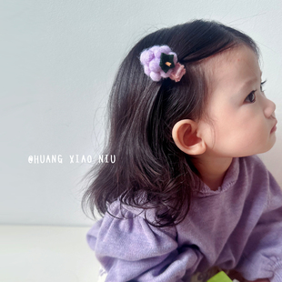 黄小妞秋冬可爱毛毡葡萄女宝宝不伤发发夹洋气小女孩侧边刘海夹