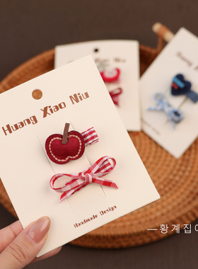 甜美韩系红色苹果格纹蝴蝶结宝宝发夹可爱少女感刘海侧边夹子