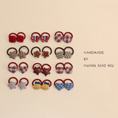 黄小妞秋冬布艺百搭格子迷你婴儿发圈洋气红色女宝宝新年发绳头饰