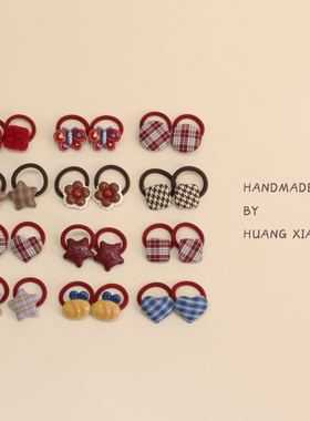 黄小妞秋冬布艺百搭格子迷你婴儿发圈洋气红色女宝宝新年发绳头饰