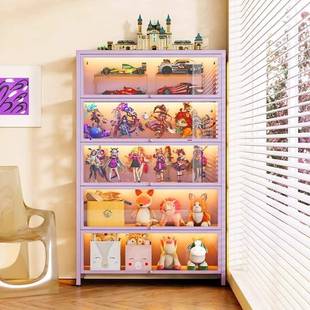 钢制书架带玻璃门书柜落地防尘铁皮手办模型展示柜家用储物收纳