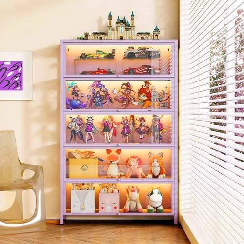 钢制书架带玻璃门书柜落地防尘铁皮手办模型展示柜家用储物收纳