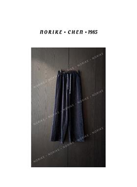 雪尼尔肌理裤松紧腰系带休闲直筒裤NK49262