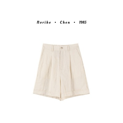 极简天丝亚麻短裤中高腰A字收胯显瘦休闲裤NK56415