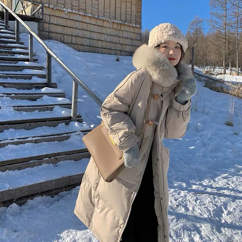 保暖棉衣女冬季新款大毛领宽松长款过膝加厚羽绒棉服韩版连帽