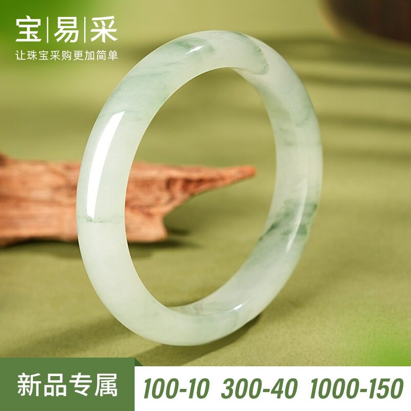 天山翠白底飘绿新中式女玉镯