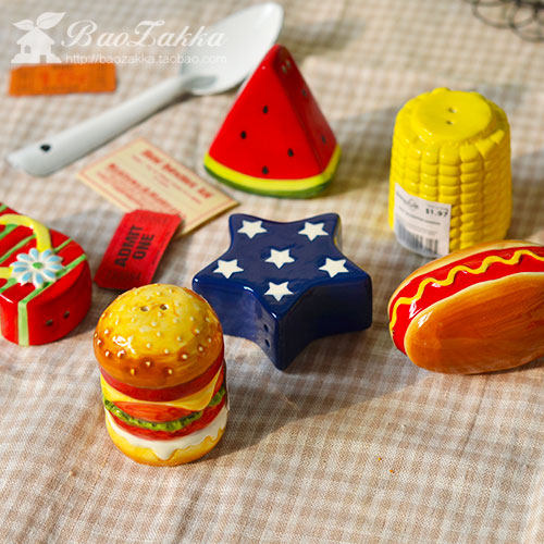 BAOZAKKA 出口欧洲 手绘陶瓷可爱西瓜汉堡热狗 胡椒瓶 盐瓶 SP瓶|ruв категории кухня/посуда, кухонный Гаджет/кухня хранения, тарного хранения/кухня хранения посуды, приправы бутылки - от Buy2taobao.com для оказания профессиональной услуги покупки агента Taobao