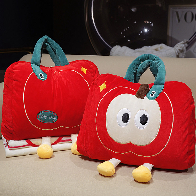 苹果暖手抱枕毯子三合一被子靠枕