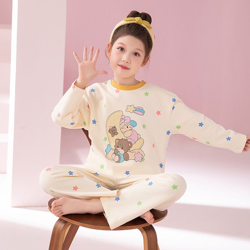2025新款长袖纯棉童装睡衣秋季可外穿中大儿童可爱卡通家居服套装