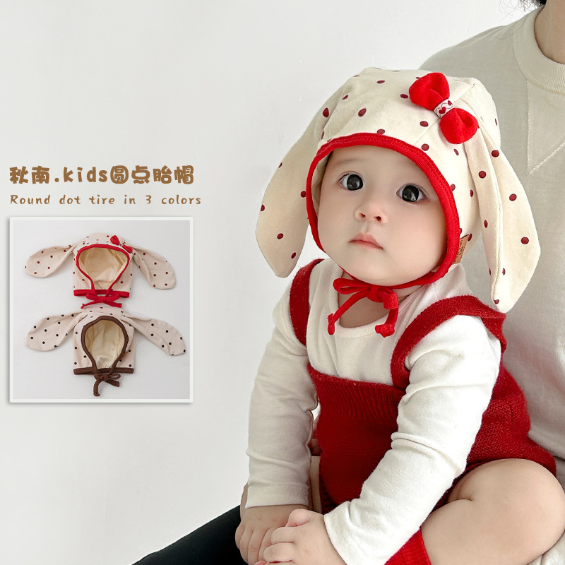 秋南 韩国婴儿帽子春秋新款可爱护耳帽男女童系带套头帽宝宝胎帽