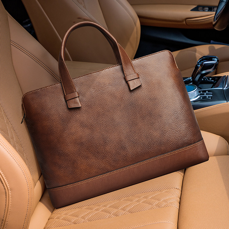 保罗男士真皮手提包商务牛皮公文包出差办公包高级感男包单肩挎包