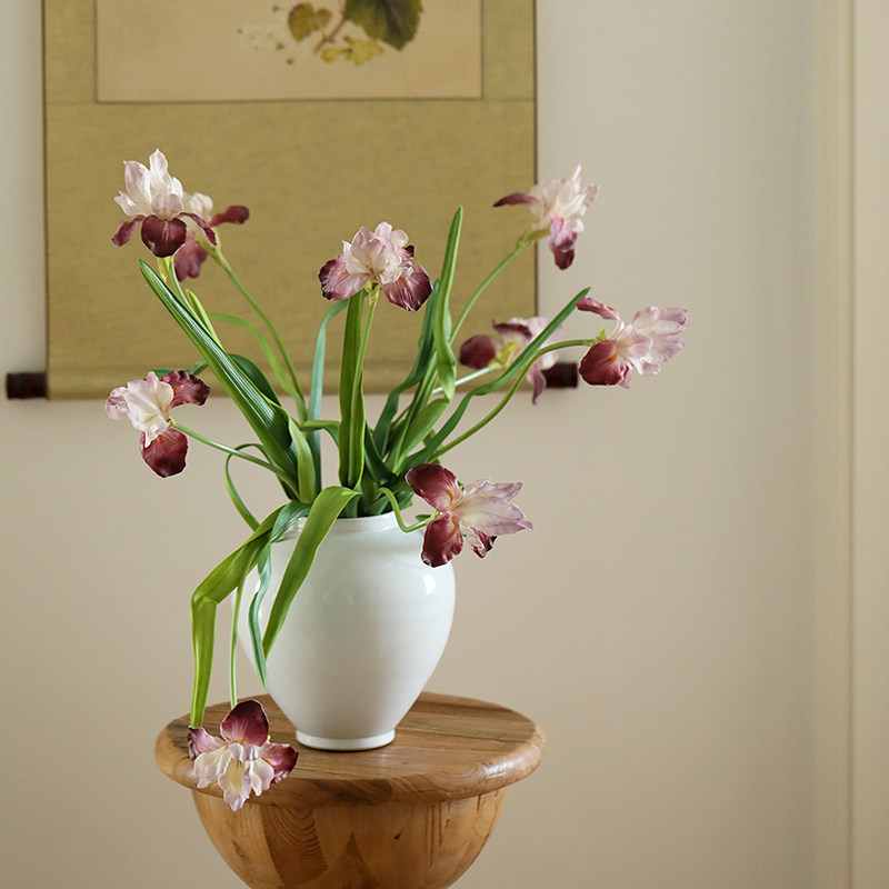 油画鸢尾花仿真花单支客厅摆设假花装饰花绢花插花花艺摆件高级感