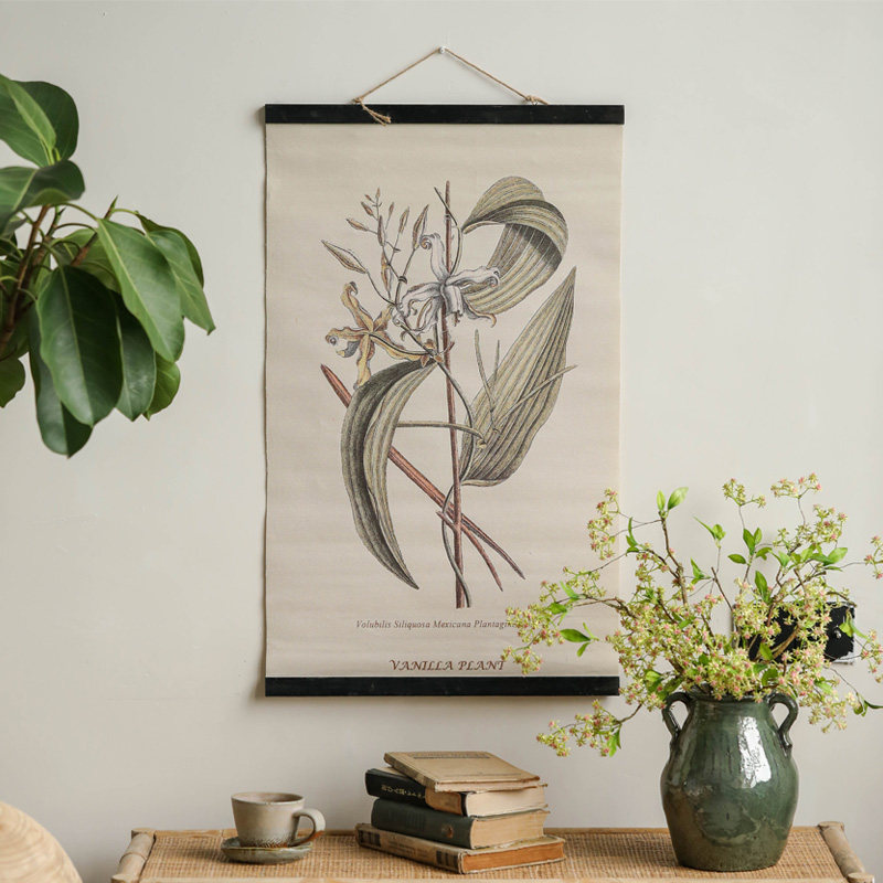 新品美式乡村花鸟麻布挂画客厅背景墙装饰画复古侘寂风壁挂软装饰