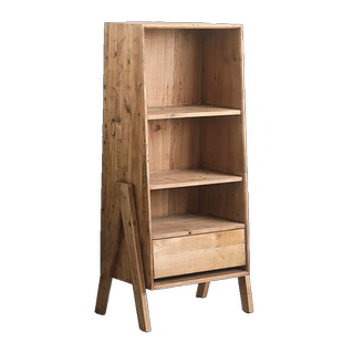 琢璞老松木书架储物柜实木复古做旧书柜别墅客厅侘寂风落地置物架