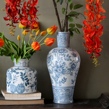 新中式大号青花瓷花瓶摆件陶瓷景德镇花器复古落地客厅插花高级感